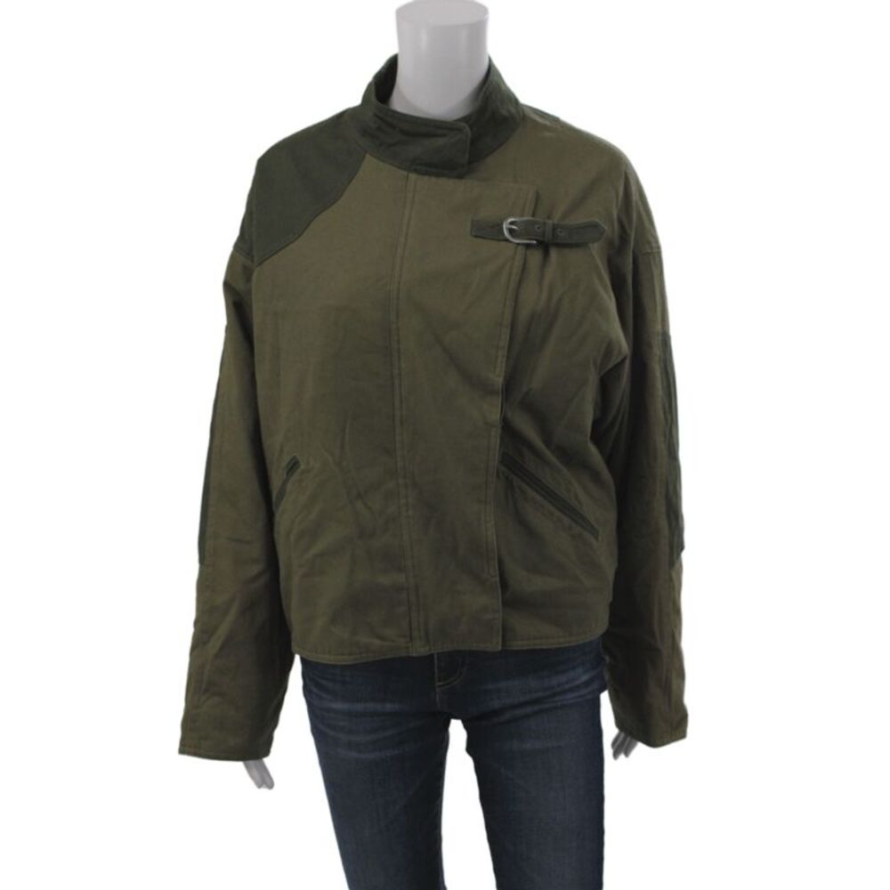 Rag & Bone Womens Biker Jacket Green Cotton Buckle Military Size S